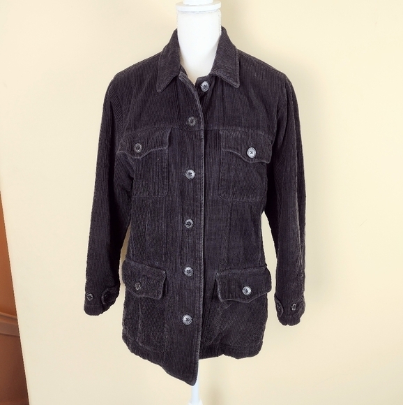 Lands' End Dark Brown Button Down Corduroy Fleece Lined Jacket Sz S - Picture 1 of 14